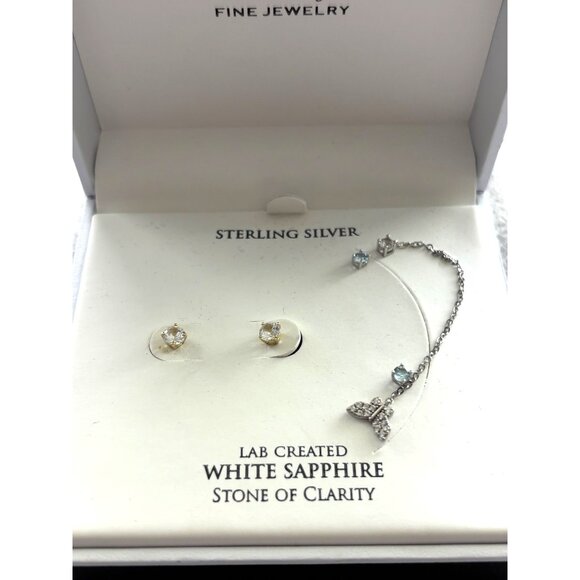 Sterling Silver Earrings & Bracelet Set With Lab Created White Sapphire Stone Of - Picture 7 of 7